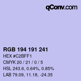 Color code: RGB 194 191 241 | qconv.com