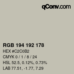 颜色代码: RGB 194 192 178 | qconv.com
