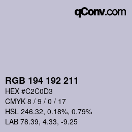 颜色代码: RGB 194 192 211 | qconv.com