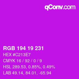 カラーコード: RGB 194 19 231 | qconv.com