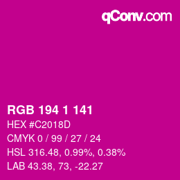 カラーコード: RGB 194 1 141 | qconv.com