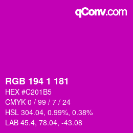 カラーコード: RGB 194 1 181 | qconv.com