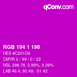 Color code: RGB 194 1 198 | qconv.com