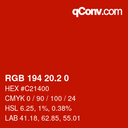 カラーコード: RGB 194 20.2 0 | qconv.com