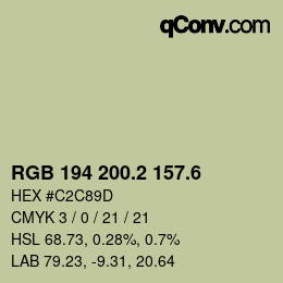 カラーコード: RGB 194 200.2 157.6 | qconv.com