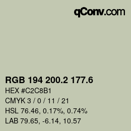カラーコード: RGB 194 200.2 177.6 | qconv.com