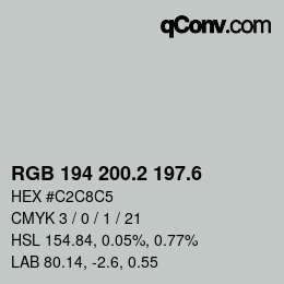 カラーコード: RGB 194 200.2 197.6 | qconv.com