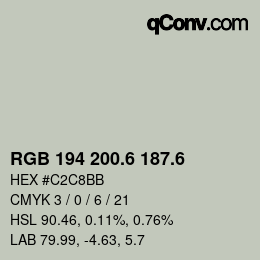 カラーコード: RGB 194 200.6 187.6 | qconv.com