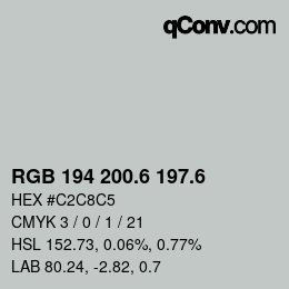 カラーコード: RGB 194 200.6 197.6 | qconv.com