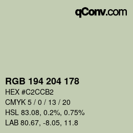 Color code: RGB 194 204 178 | qconv.com