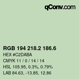 カラーコード: RGB 194 218.2 186.6 | qconv.com