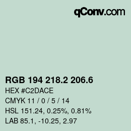 カラーコード: RGB 194 218.2 206.6 | qconv.com