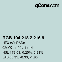 カラーコード: RGB 194 218.2 216.6 | qconv.com