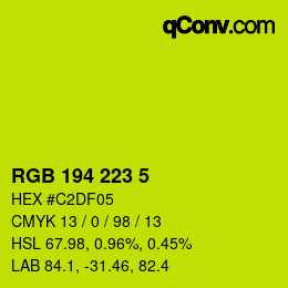 Color code: RGB 194 223 5 | qconv.com