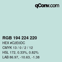 カラーコード: RGB 194 224 220 | qconv.com