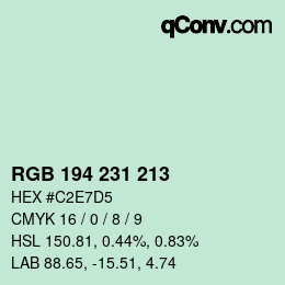 颜色代码: RGB 194 231 213 | qconv.com