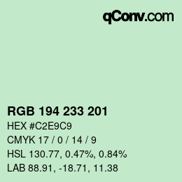 Color code: RGB 194 233 201 | qconv.com