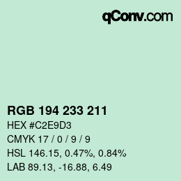 Color code: RGB 194 233 211 | qconv.com