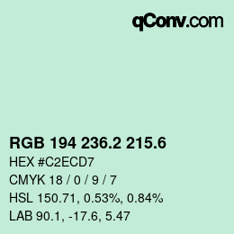 カラーコード: RGB 194 236.2 215.6 | qconv.com