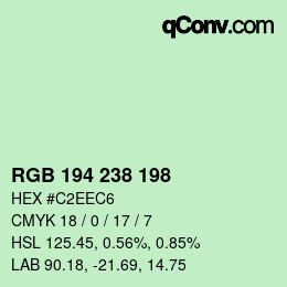 Color code: RGB 194 238 198 | qconv.com