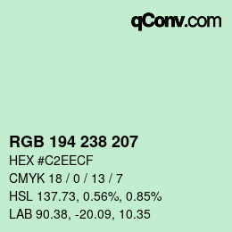 カラーコード: RGB 194 238 207 | qconv.com