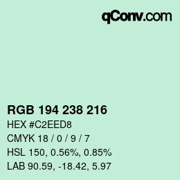 Color code: RGB 194 238 216 | qconv.com