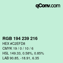 Color code: RGB 194 239 216 | qconv.com
