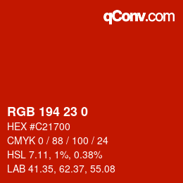 Color code: RGB 194 23 0 | qconv.com