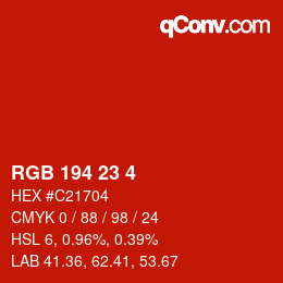 Color code: RGB 194 23 4 | qconv.com