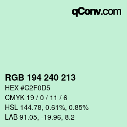 Color code: RGB 194 240 213 | qconv.com