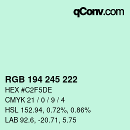 Código de color: RGB 194 245 222 | qconv.com