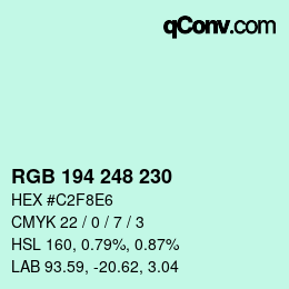 Color code: RGB 194 248 230 | qconv.com