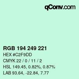 カラーコード: RGB 194 249 221 | qconv.com