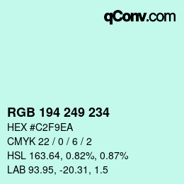Color code: RGB 194 249 234 | qconv.com