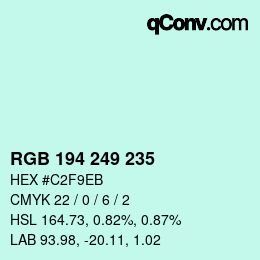 Color code: RGB 194 249 235 | qconv.com