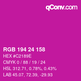 カラーコード: RGB 194 24 158 | qconv.com