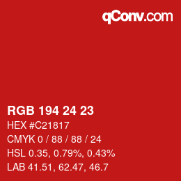 カラーコード: RGB 194 24 23 | qconv.com