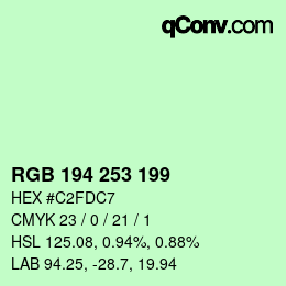 Color code: RGB 194 253 199 | qconv.com