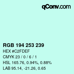 カラーコード: RGB 194 253 239 | qconv.com