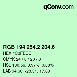 カラーコード: RGB 194 254.2 204.6 | qconv.com