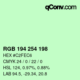 Color code: RGB 194 254 198 | qconv.com