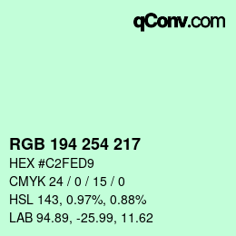 Color code: RGB 194 254 217 | qconv.com