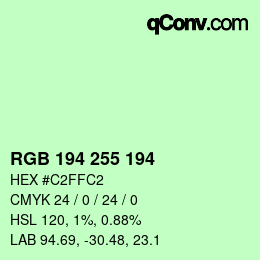Color code: RGB 194 255 194 | qconv.com
