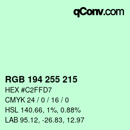カラーコード: RGB 194 255 215 | qconv.com