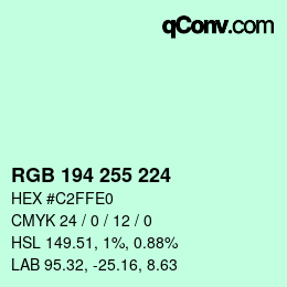 Color code: RGB 194 255 224 | qconv.com