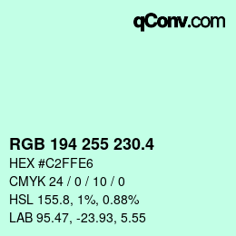カラーコード: RGB 194 255 230.4 | qconv.com