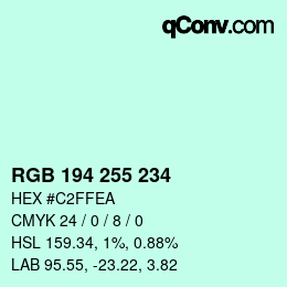 Color code: RGB 194 255 234 | qconv.com