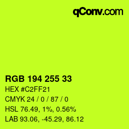 Color code: RGB 194 255 33 | qconv.com