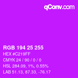 Color code: RGB 194 25 255 | qconv.com