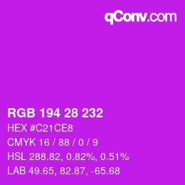 Color code: RGB 194 28 232 | qconv.com